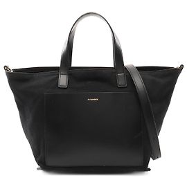 Borsa tote piccola in tela e pelle Jil Sander Nero