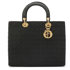 Dior-Dior Lady Dior Nylon Leather Handbag Black-Black