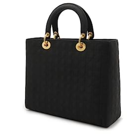 Dior-Dior Lady Dior Nylon Leather Handbag Black-Black