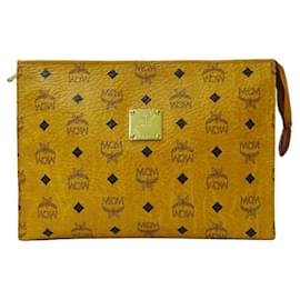 MCM-MCM Coated Canvas Clutch-Brown