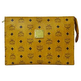 Clutch de lona recubierta MCM Castaño