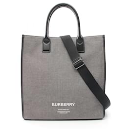 Burberry-Sac fourre-tout en toile et cuir Burberry-Gris