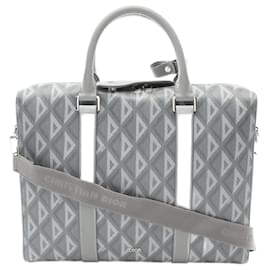 Dior-Dior CD Diamond Briefcase PVC Canvas Leather-Grey