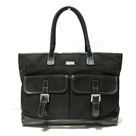 Burberry-Sac fourre-tout en toile et cuir Burberry-Noir
