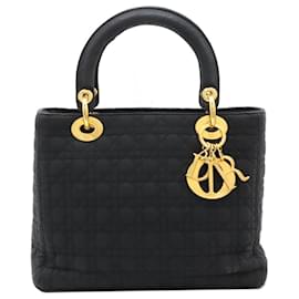 Dior-Dior Lady Dior Nylon Leather Tote Bag-Black