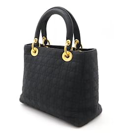 Dior-Dior Lady Dior Nylon Leather Tote Bag-Black