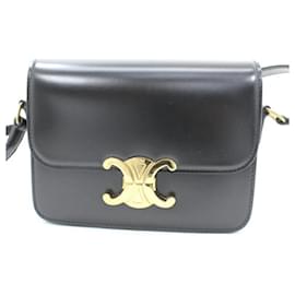 Céline-Celine Black Leather Shoulder Bag-Black