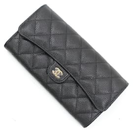 Chanel-Chanel Long Wallet Bi-fold in Black Grained Calfskin-Black