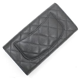 Chanel-Chanel Long Wallet Bi-fold in Black Grained Calfskin-Black