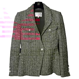 Chanel-Chanel 19C La Pausa Red Tweed Pearl Jacket FR 38-Red