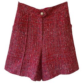 Chanel 19C La Pausa Rote Tweed Perlen Shorts FR 36 Rot