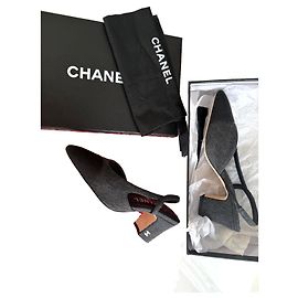 Chanel Slingback Heels Grey Denim Grey
