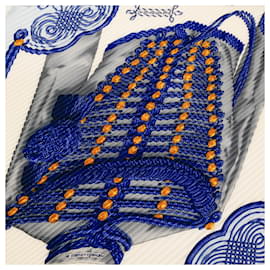 Hermès-Hermes Pleated Carré Scarf-Brown,White,Blue,Yellow,Light blue