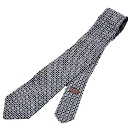 Hermès-Gravata de seda cinza Hermes-Marrom