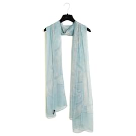 Louis Vuitton-Louis Vuitton Etole Les Decors Parisiens au XIXe LV Light Blue Silk Muslin Stole Scarf-Blue