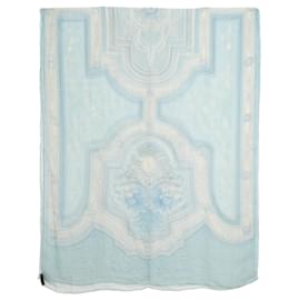 Louis Vuitton-Louis Vuitton Etole Les Decors Parisiens au XIXe LV Light Blue Silk Muslin Stole Scarf-Bleu