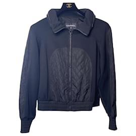Chanel-Chanel 2019 Black Hoodie Zip Up Bomber Quilted Sport Jacket FR 38-Black