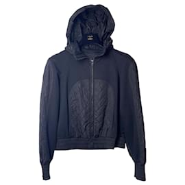Chanel-Chanel 2019 Black Hoodie Zip Up Bomber Quilted Sport Jacket FR 38-Black
