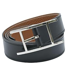 Hermès-Cinto de couro reversível Hermes-Marrom,Preto