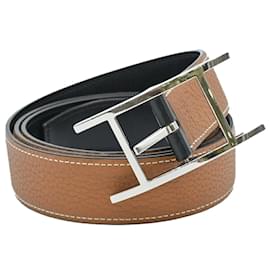 Hermès-Cinto de couro reversível Hermes-Marrom,Preto