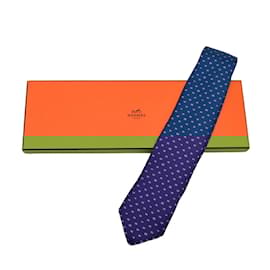 Hermès-Hermes Silk Cravat in Navy and Pink-Pink,Navy blue