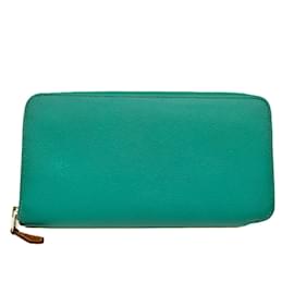 Hermès-Hermes Azap Long Wallet in Epsom Leather-Green,Light blue