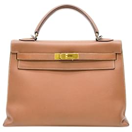 Hermès-Hermes Kelly 32 Handbag in Brown Box Calf Leather-Brown