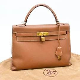 Hermès-Hermes Kelly 32 Handbag in Brown Box Calf Leather-Brown