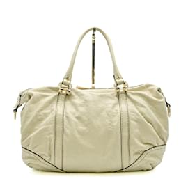 Gucci-Gucci Mini Boston GG Leather Handbag-Cream