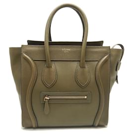 Céline-Celine Olive Leather Tote Bag-Olive green