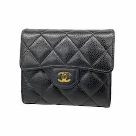 Chanel-Chanel Tri-fold Wallet in Black Grained Calfskin-Black