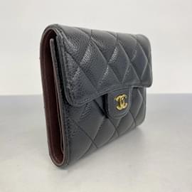 Chanel-Chanel Tri-fold Wallet in Black Grained Calfskin-Black