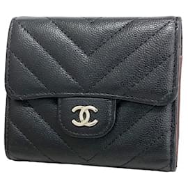 Chanel-Chanel Tri-fold Wallet in Black Grained Calfskin-Black