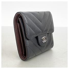 Chanel-Chanel Tri-fold Wallet in Black Grained Calfskin-Black