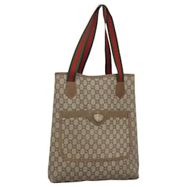 Gucci-GUCCI GG Plus Supreme Web Sherry Line Tote Bag PVC Beige Gold Auth bs24521-Beige,Golden