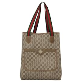 Gucci-GUCCI GG Plus Supreme Web Sherry Line Tote Bag PVC Beige Gold Auth bs24521-Beige,Golden