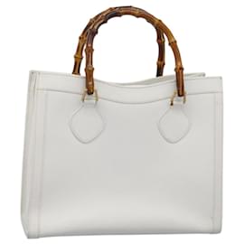 Gucci-GUCCI Bamboo Hand Bag Leather White Gold 002 2853 0260 0 Auth 118522-White,Golden