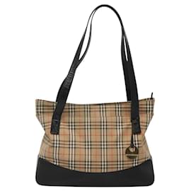 Burberry-BURBERRY Nova Check Tote Bag Canvas Beige Gold Auth 119689-Beige,Golden