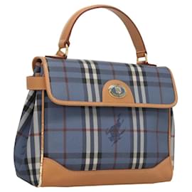 Autre Marque-Burberrys Nova Check Hand Bag PVC Leather Blue Gold Auth ep8618-Blue,Golden