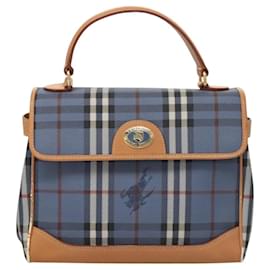 Autre Marque-Burberrys Nova Check Hand Bag PVC Leather Blue Gold Auth ep8618-Blue,Golden
