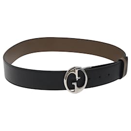 Gucci-GUCCI Belt Leather Outlet 37.4"" Black Silver 449715 Auth am8061-Black,Silvery