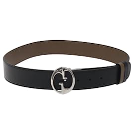 Gucci-GUCCI Belt Leather Outlet 37.4"" Black Silver 449715 Auth am8061-Black,Silvery