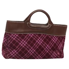 Burberry-BURBERRY Nova Check Blue Label Hand Bag Wool Purple Auth ti3001-Purple