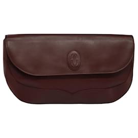 Cartier-CARTIER Clutch Bag Leather Bordeaux Gold Auth bs24868-Golden,Dark red