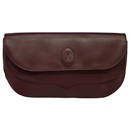 Cartier-CARTIER Clutch Bag Leather Bordeaux Gold Auth bs24868-Golden,Dark red