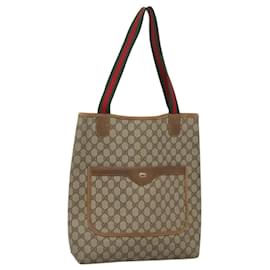Gucci-GUCCI GG Supreme Web Sherry Line Tote Bag PVC Beige 39 02 003 Auth BA1177-Beige