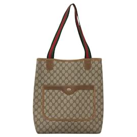 Gucci-GUCCI GG Supreme Web Sherry Line Tote Bag PVC Beige 39 02 003 Auth BA1177-Beige