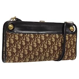 Christian Dior-Christian Dior Trotter Canvas Shoulder Bag Brown Gold Auth 118076-Brown,Golden