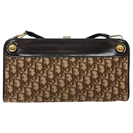 Christian Dior-Christian Dior Trotter Canvas Shoulder Bag Brown Gold Auth 118076-Brown,Golden