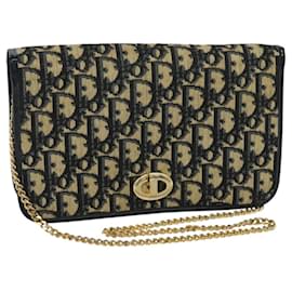 Christian Dior-Christian Dior Trotter Canvas Chain Shoulder Bag Navy Gold Auth 116294-Golden,Navy blue
